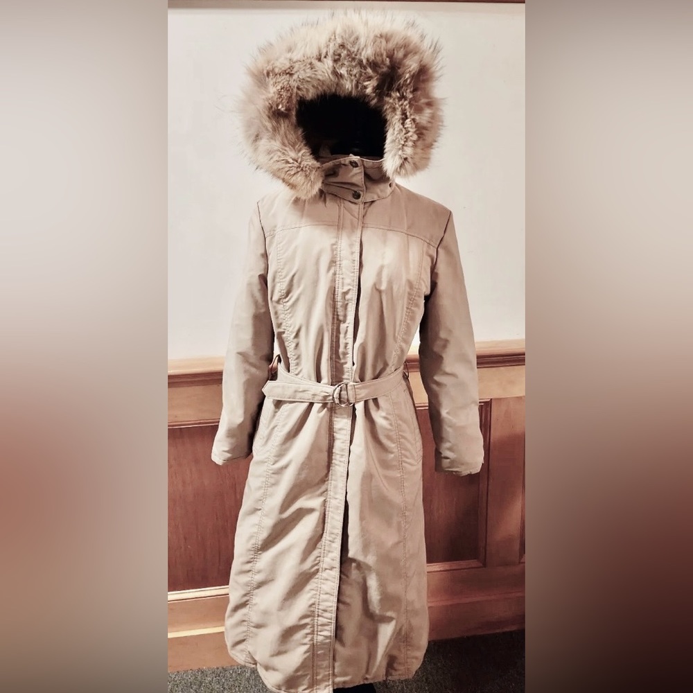 Womens LL BEAN Goose Down Vintage Puffer Maxi Long Coat Coyote Fur